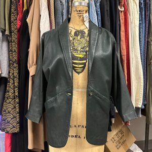 VTG 90S DEEP GREEN LEATHER BLAZER